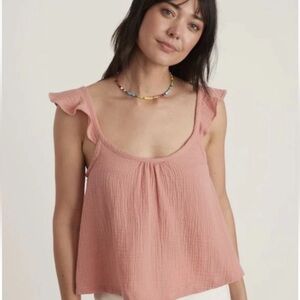 Marine Layer Women’s Jude Ruffle Flutter Sleeve Tank Blouse Rosette Pink - Sz M